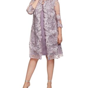 Alex Evenings Mauve Floral Long Sleeve Dress NWT